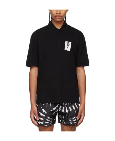 Neil Barrett Logo Short-sleeved Polo Shirt In Black