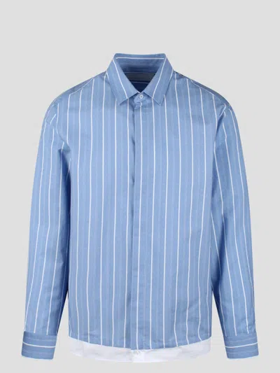 Neil Barrett Loose Double Layer Long Sleeve Shirt In Blue