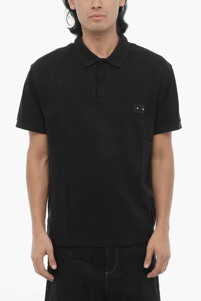 Neil Barrett Loose Fit Two Buttons Polo Shirt With Piercing Detail In Black