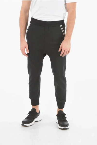 Neil Barrett Low-rise Slouch Fit Contrasting Band Trousers In Black