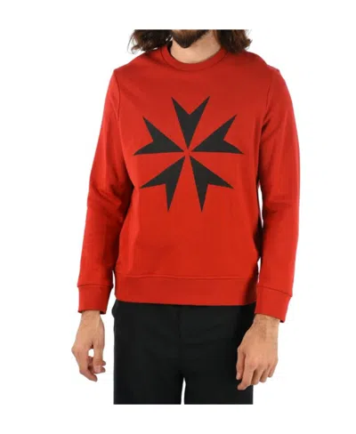 Neil Barrett Maltese Cross Printed Cotton Hoodie In Red