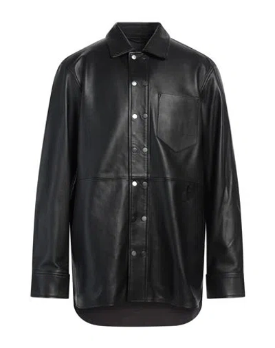 Neil Barrett Leather And Cotton Overshirt With Front Buttoning In Black