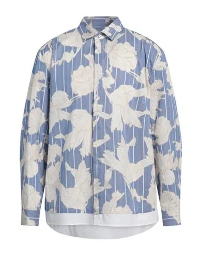 Neil Barrett Double Layer Floral-motif Loose Fit Shirt In Blue