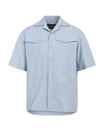 Neil Barrett Short-sleeved Workwear Bowling Bayadere Striped Shirt In Blue