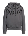 Neil Barrett Fairisle Thunderbolt Cotton Hoodie In Grey
