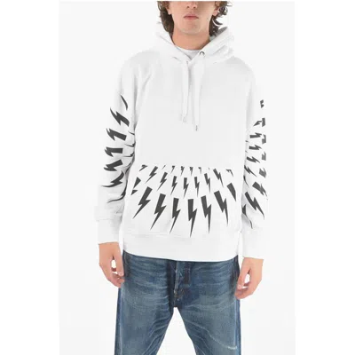 Neil Barrett Maxi Patch Pocket Front Radial Fair-isle Thunderbolt Hoodie In Gray