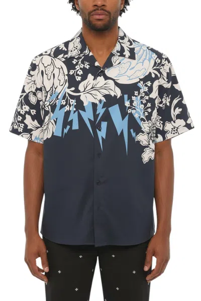 Neil Barrett Men Dark Navy Loose Printed Shirt In Blue