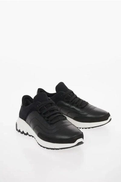 Neil Barrett Mesh Leather Details Urban Low-top Sneakers In Black