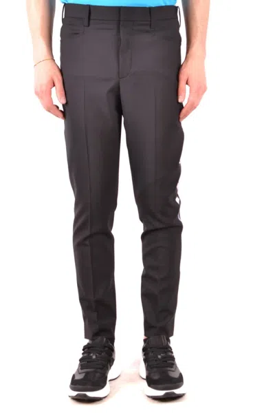 Neil Barrett Multicolor Trousers With Monochrome Floral Side Stripe In Black