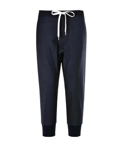 Neil Barrett Navy Blue Lace-up Sweatpants In Black