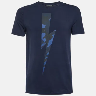 Pre-owned Neil Barrett Navy Blue Lightning Bolt Print Cotton Crew Neck T-shirt S