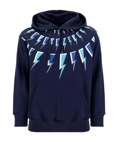 Neil Barrett Navy Blue Lightning Printed Hoodie In Black