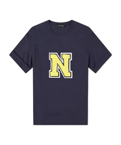 Neil Barrett Navy Blue Logo Printed T-shirt In Black