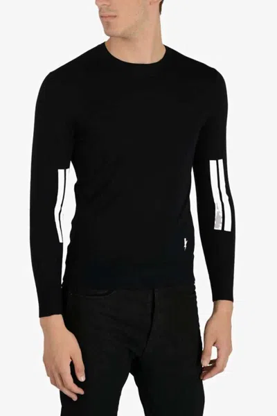 Neil Barrett Crew Neck Thunderbolt Wool Sweater In Black