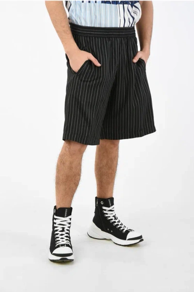 Neil Barrett Pencil Striped Shorts With Drawstring Waist In Black