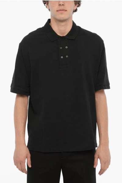 Neil Barrett Piquet Cotton Loose Fit Polo Shirt In Black