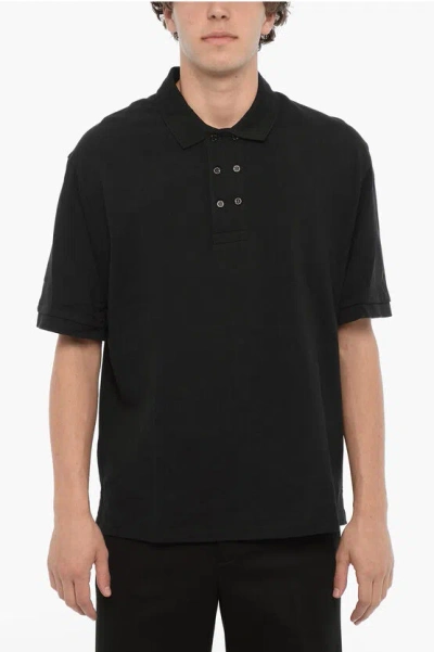 Neil Barrett Piquet Cotton Loose Fit Polo Shirt In Blue