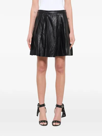 Neil Barrett Pleated Leather Mini Skirt In Black