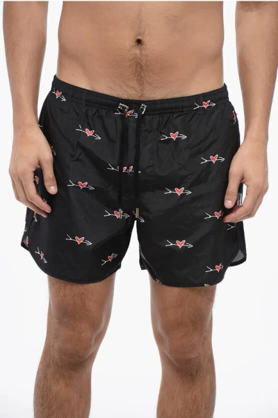 Neil Barrett Printed All-over Cupid Swim Shorts In Black