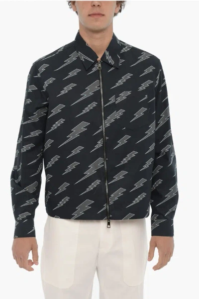 Neil Barrett Printed Overshirt With Zip Closure In Black