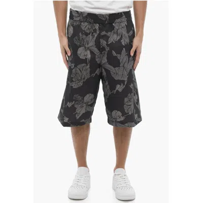 Neil Barrett Printed Straight Leg Anemone Bermuda Shorts In Black