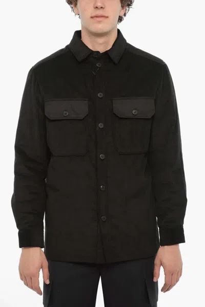 Neil Barrett Quilted-panel Ribbed-velour Overshirt In Black