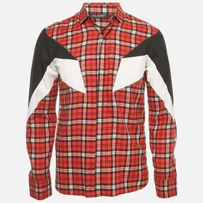 Pre-owned Neil Barrett Red Checks Cotton Slim Shirt S