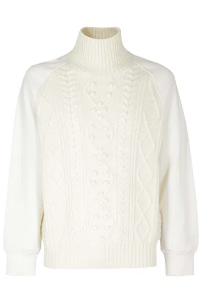 Neil Barrett Rollneck Cable Knit Hybrib Sweater In White