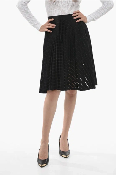 Neil Barrett See-through Design Pleated Midi Skirt In Black