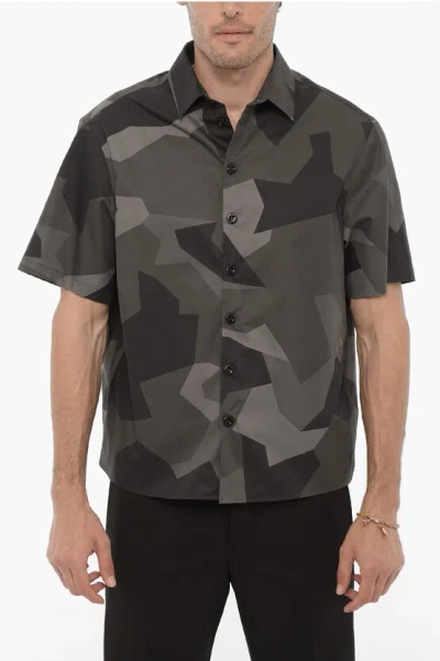 Neil Barrett Short Sleeve Camouflage Boxy Fit Shirt In Black