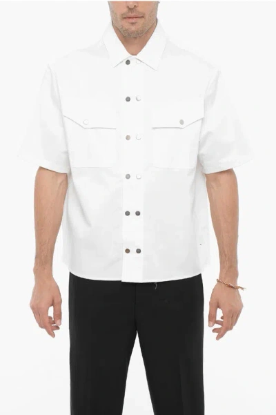 Neil Barrett Short Sleeved Boxy Fit Shirt With Double Breast Pocket In White