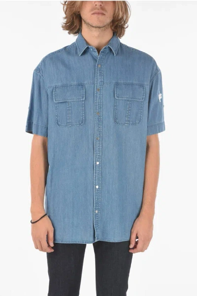 Neil Barrett Short Sleeved Chambray Shirt With Double Breast Pocket In Black