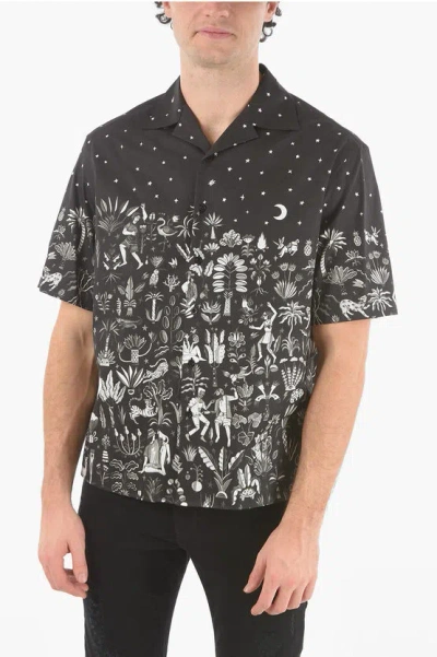 Neil Barrett Short-sleeved Dancing In The Moonlight Camp Collar Shirt In Black