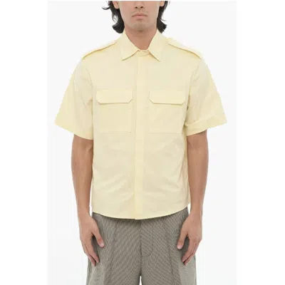 Neil Barrett Short Sleeved Loose Fit Shirt With Double Breast Pocket In Yellow