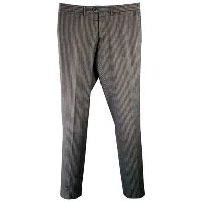 Pre-owned Neil Barrett Size 32 Black Charcoal Stripe Wool Flat Front Tapered Dress Pants