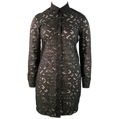 Pre-owned Neil Barrett Size L Black Cotton Eyelet Lace Asymmetrical Button Up Shirt