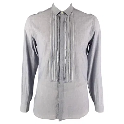 Pre-owned Neil Barrett Size L Blue Stripe Cotton Raw Edge Slim Fit Long Sleeve Shirt
