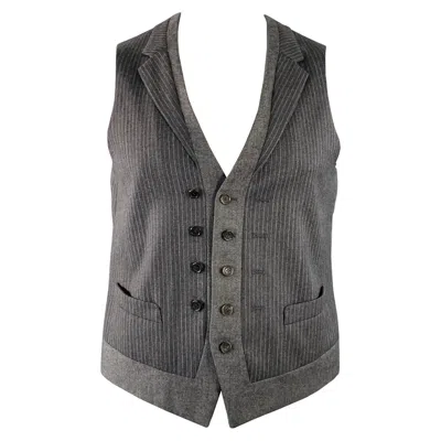 Pre-owned Neil Barrett Size L Grey White Pinstripe Wool Double Breasted Notch Lapel Vest
