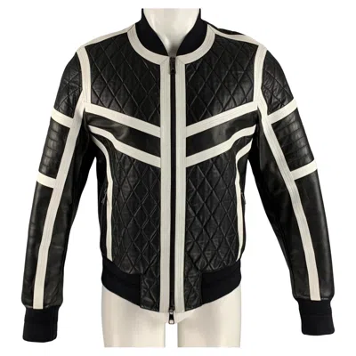 Pre-owned Neil Barrett Size M Black White Quilted Leather Zip Up Jacket