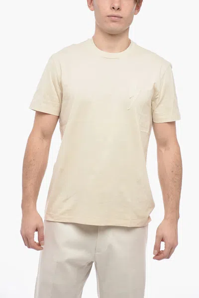 Neil Barrett Slim Fit Bolt Badge T-shirt With Logo Patch In Beige