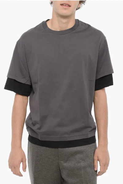 Neil Barrett Slim Fit Crew-neck T-shirt With Contrasting Edges In Grey