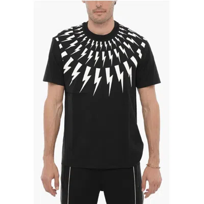 Neil Barrett Slim Fit Fairisle Thunderbolt Crew-neck T-shirt In Black