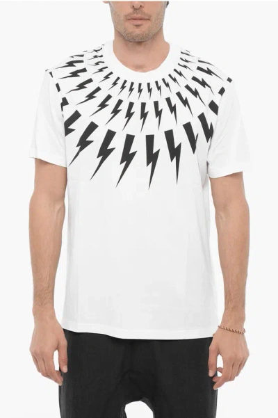 Neil Barrett Slim Fit Fairisle Thunderbolt Crew-neck T-shirt In White