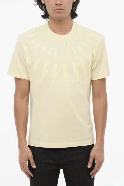 Neil Barrett Slim Fit Fairisle Thunderbolt Crew-neck T-shirt With Top In Beige