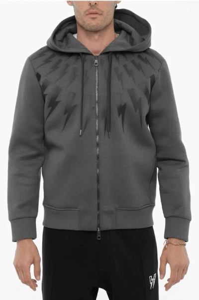 Neil Barrett Slim Fit Hoodie With Frontal Closure In Gray