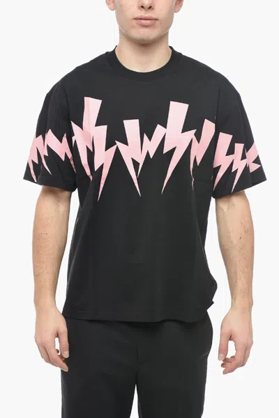 Neil Barrett Slim Fit Jumblend Bolt Crew-neck T-shirt In Black