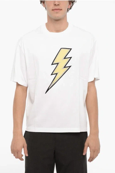 Neil Barrett Slim Fit Rainbolt Crew-neck T-shirt In White