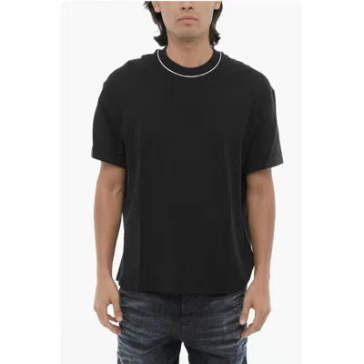 Neil Barrett Solid Color Easy Fit Crew-neck T-shirt With Shirting Sleeves In Black