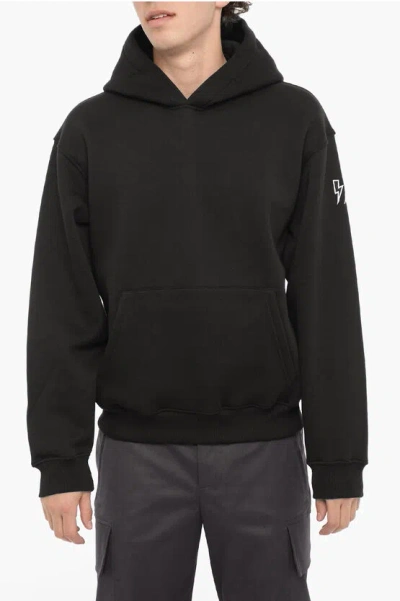 Neil Barrett Solid Color Easy Fit Hoodie With Patch Pocket In Black