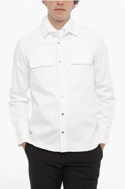 Neil Barrett Solid Color Gang Workwear Overshirt With Double Breast Pocke In White